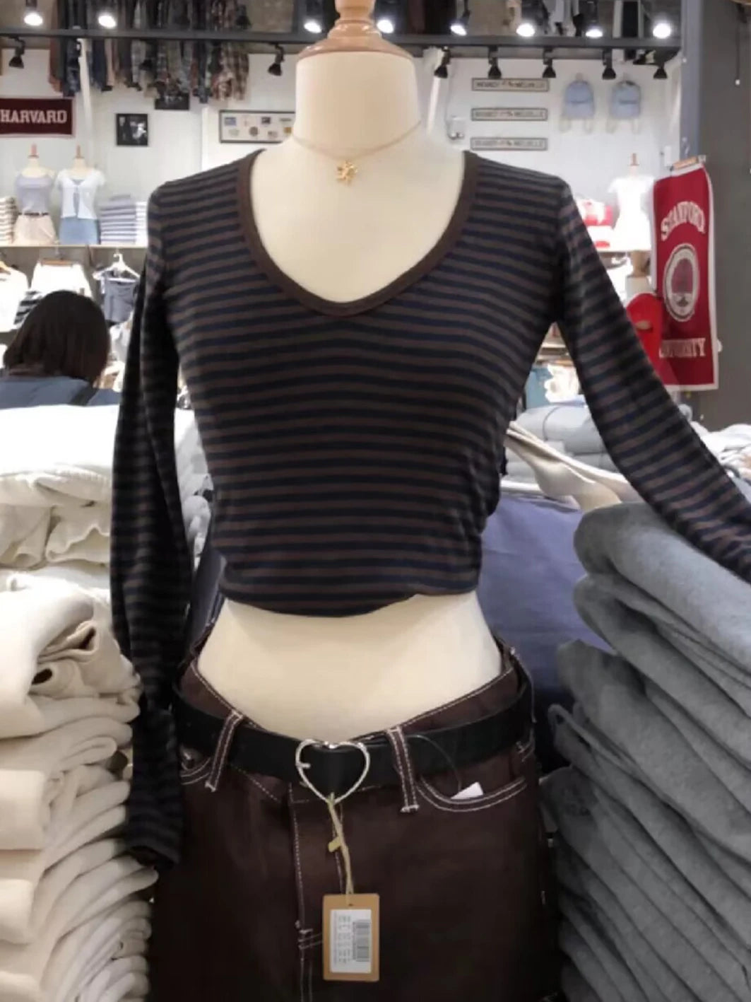 Sweet Pink Striped Long Sleeve T-shirt Woman Spring New Y2K O-Neck Cotton Slim Tshirts Tops Female Cute Preppy Style Tee Shirts