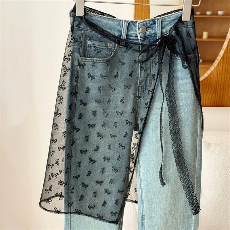 INS Blogger Lace Layered Gauze Skirt Y2k Streetwear Apron Wrap Skirt Lace Up Matching Pants Spicy Girl Stacked Y2k Wrap Skirt