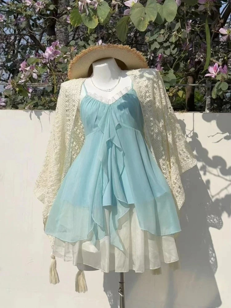 2000s Gothic Vintage Mini Dress Women Sleeveless Strap Party Dress Evening Lace Retro Cltohing Japanese Y2k Black Chic Lolita