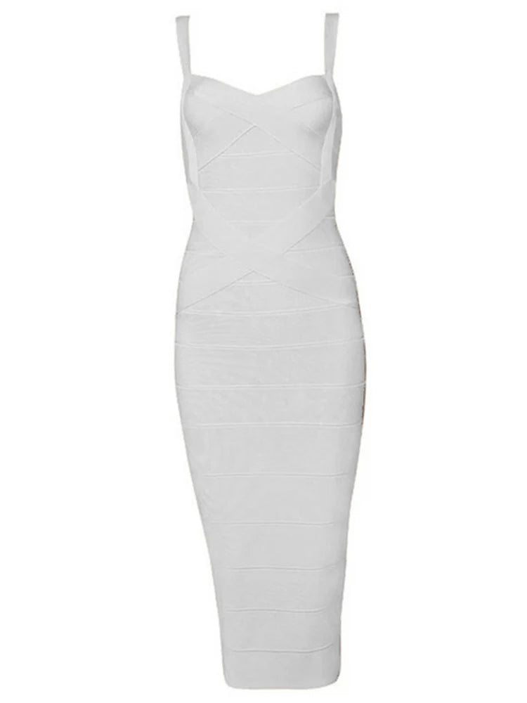 New 2026 Women Sexy Celebrity Midi Red White HL Elastic Bandage Dress Spaghetti Strap Club Bodycon Party Dress Wholesale HL434