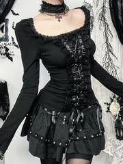 Gothic Lace Trim Long Sleeve Top