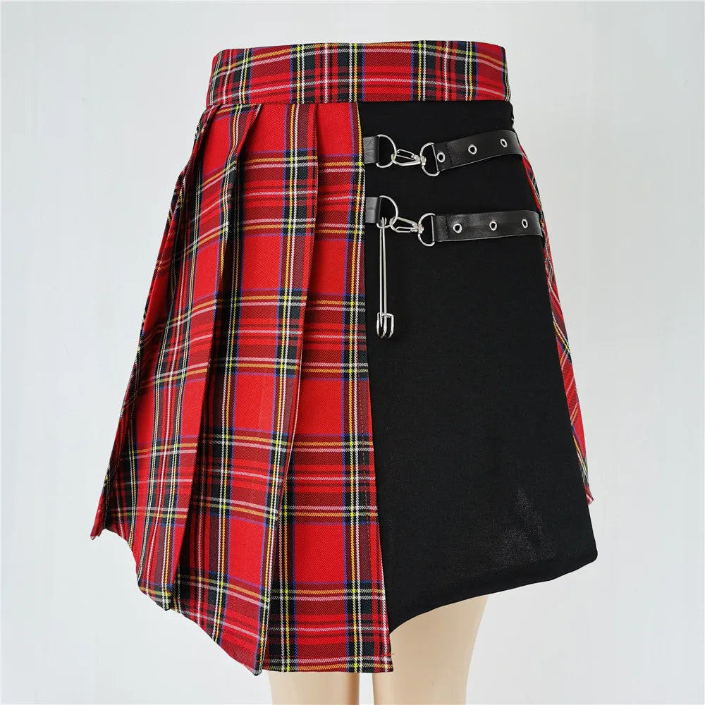 Gothic Sweet Women Pleated Skirt Fashion Plaid Mini High Waist Chic Skirt