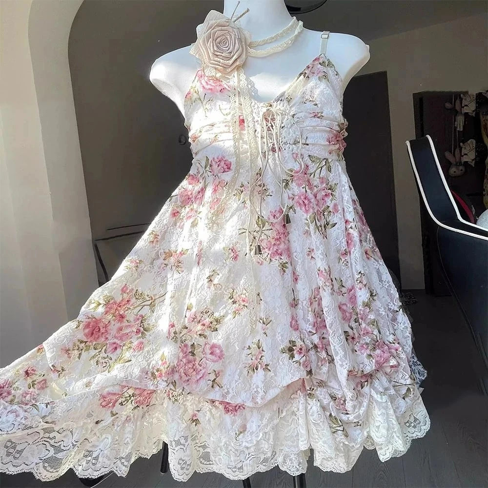 2000s Gothic Vintage Mini Dress Women Sleeveless Strap Party Dress Evening Lace Retro Cltohing Japanese Y2k Black Chic Lolita