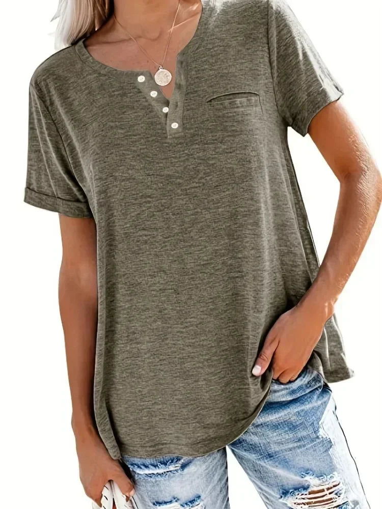 Plus Size 1XL-8XL Women's Loose Tops Ladies Casual V-neck Short Sleeve Pocket T-shirt Spring and Summer New Style