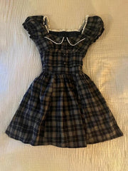 Spring Sweet Vintage Elegant Woman Dress Y2k Puff Sleeve High Waist Fake 2 Piece Mini Dress Female Doll Collar Chic Outfits