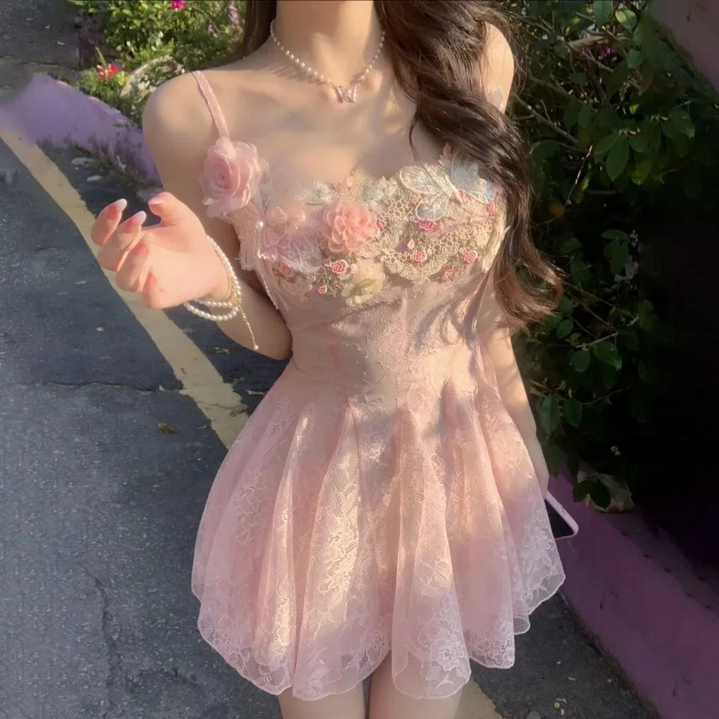 2000s Gothic Vintage Mini Dress Women Sleeveless Strap Party Dress Evening Lace Retro Cltohing Japanese Y2k Black Chic Lolita