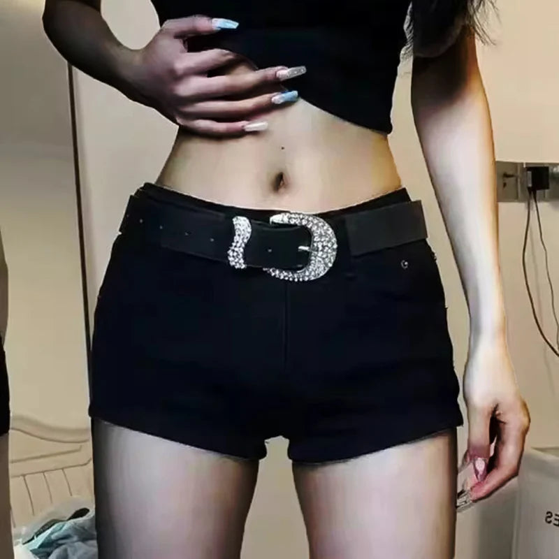 Woman High Waist Aesthetic Straight Leg Jeans Female Fashion Streetwear Mini Pants Girls Y2k 2000s Black Baggy Denim Shorts