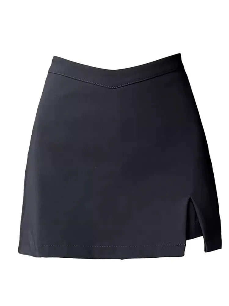 Black Split Mini Skirts Women Summer Sexy Club High Waist Slit Skirt Streetwear Korean Party Fashion Irregular Slim A Line Skirt