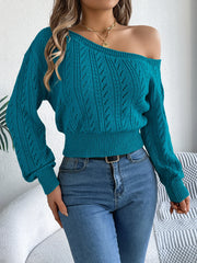 Elegant Slash Neck Off shoulder Long Sleeved Knitted Pullover Sweater for Women