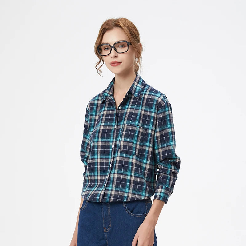 Women's Plaid Shirt Casual Female Long Sleeve Blouses and Tops Fresh College Style Lady Checked Shirts Clothes