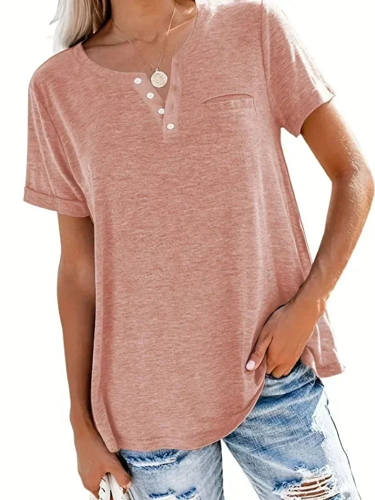 Plus Size 1XL-8XL Women's Loose Tops Ladies Casual V-neck Short Sleeve Pocket T-shirt Spring and Summer New Style