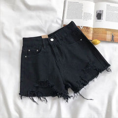 Denim Shorts Women Summer Fashion Casual High Waist Ripped Jeans Pocket Tassel Y2K Hot Pants Streetwear Blue Trousers