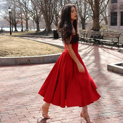 Suninheart Spaghetti Strap Summer Party Dresses New Arrivals Fit and Flare Elegant Midi Dress Red Night Date Dress
