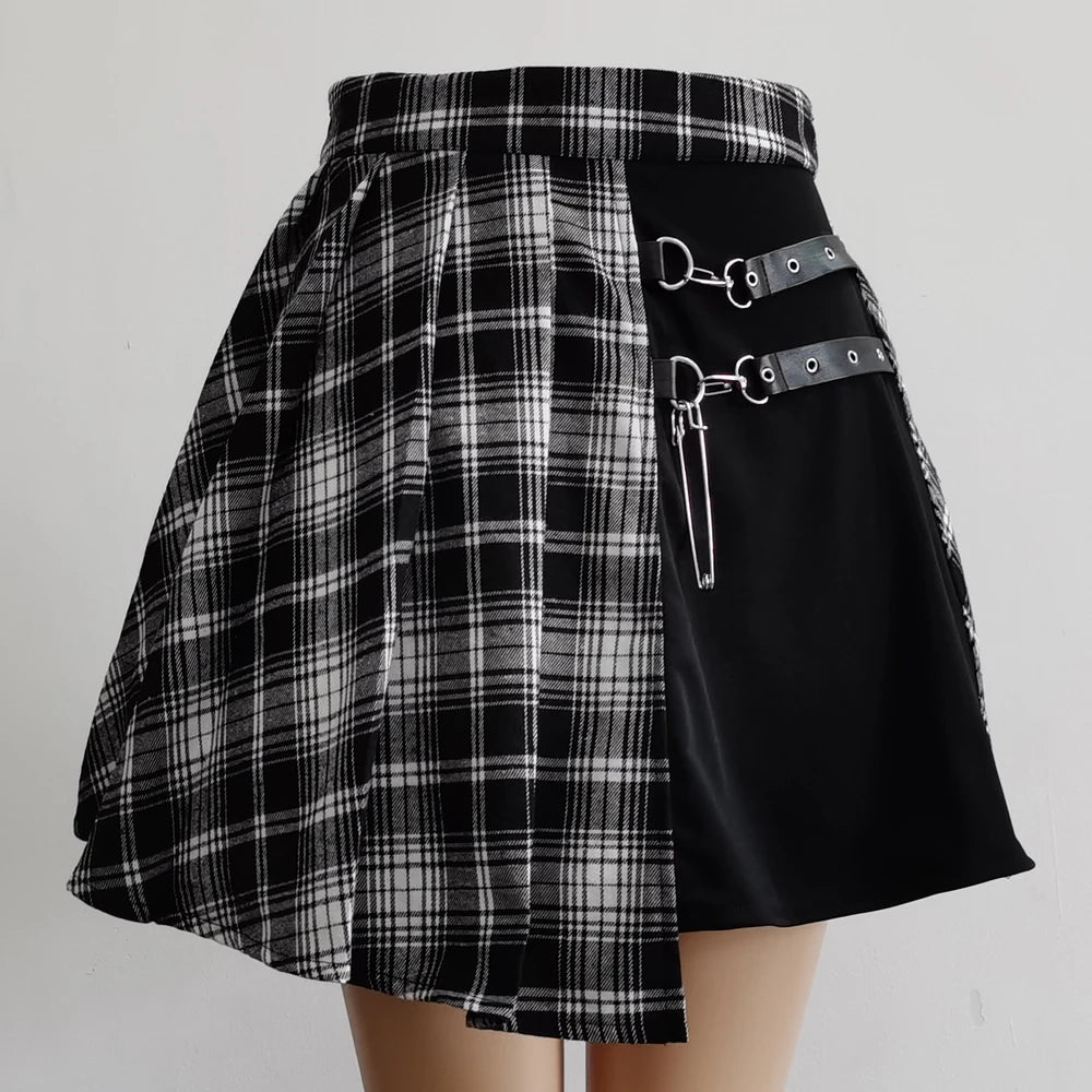 Gothic Sweet Women Pleated Skirt Fashion Plaid Mini High Waist Chic Skirt