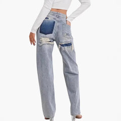 Women's Pants Distressed Loose Jeans Retro Pocket Casual Y2K Style