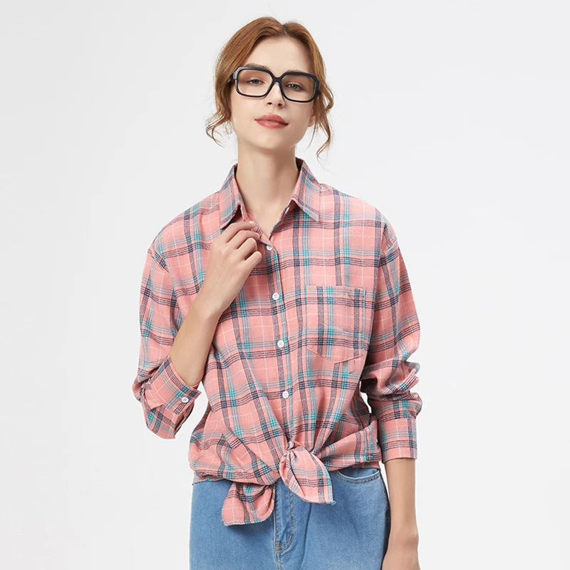 Women's Plaid Shirt Casual Female Long Sleeve Blouses and Tops Fresh College Style Lady Checked Shirts Clothes