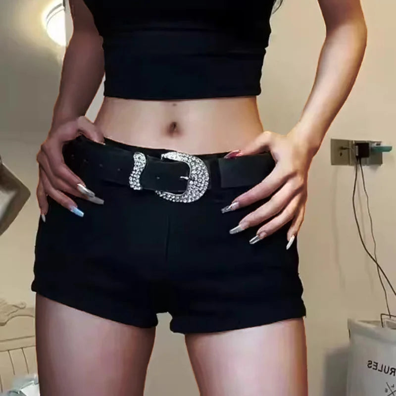 Woman High Waist Aesthetic Straight Leg Jeans Female Fashion Streetwear Mini Pants Girls Y2k 2000s Black Baggy Denim Shorts