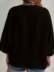 Plus Size 2025 New Fashion Women's Tops Loose V-Neck Long Sleeve T-Shirt Spring Summer Elegant Solid Color Casual Blouse