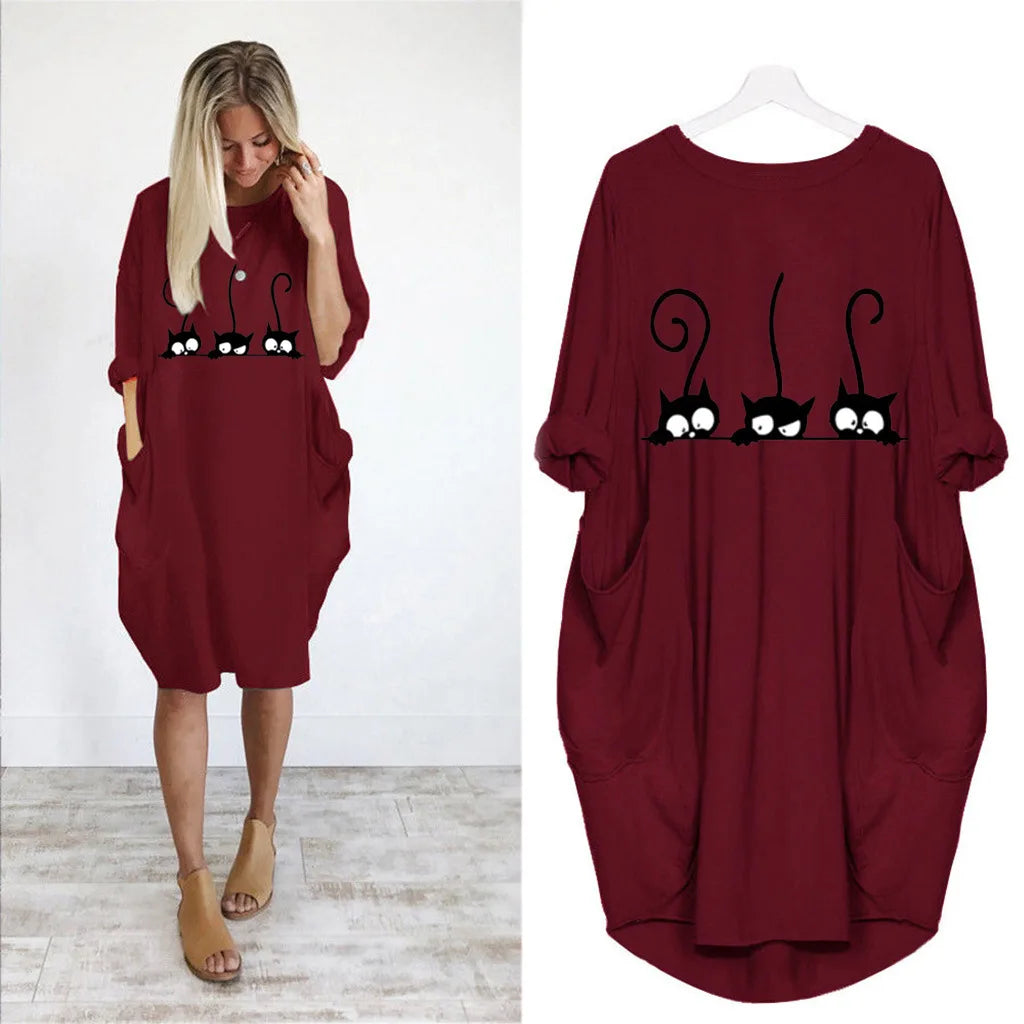Women's Loose  Long Sleeved Summer Plus Size Dress