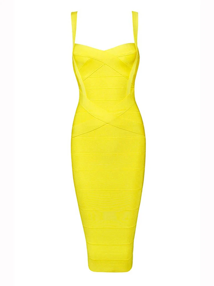 New 2026 Women Sexy Celebrity Midi Red White HL Elastic Bandage Dress Spaghetti Strap Club Bodycon Party Dress Wholesale HL434
