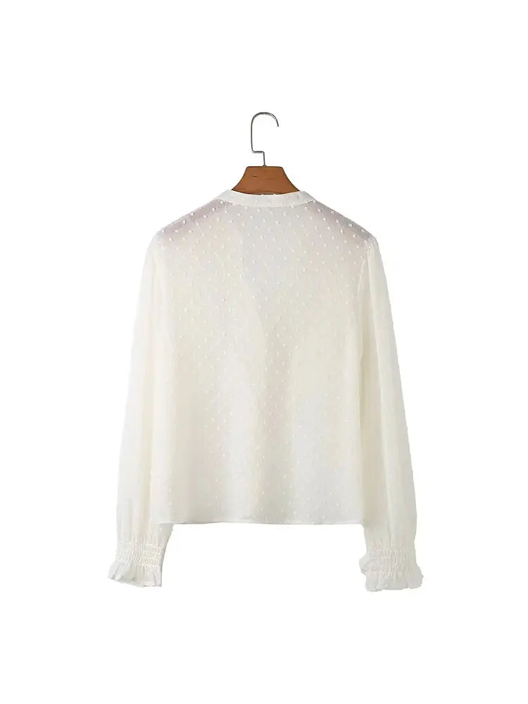 2026 Spring Summer Women French Fashion Chiffon Shirts Ruffle Design Single-breasted Vintage Blouses