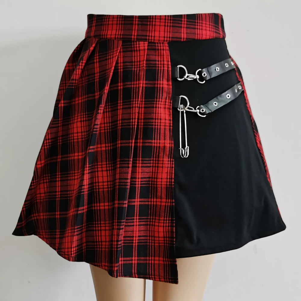 Gothic Sweet Women Pleated Skirt Fashion Plaid Mini High Waist Chic Skirt