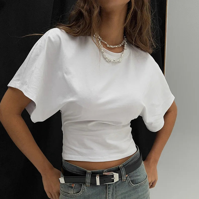 Fashion Casual Solid Gray Cropped T-shirt 2026 Woman Clothes O-neck Corset Tops Streetwear Girls Spring Summer Short Tee Shirts